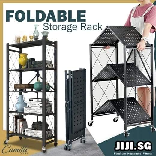 5 tier kitchen metallic storage rack Shelfs with wheels - Image 4