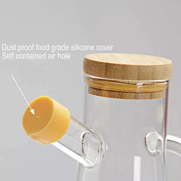 500ml Glass Oil Bottle & Vinegar Dispenser – Premium Wooden Lid - Image 3