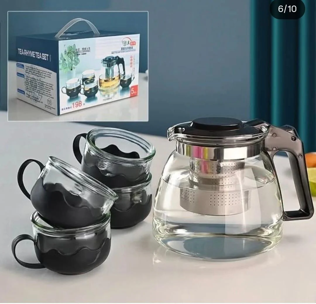 5pc Transparent Heat Resistance Glass Infuser Tea set - Image 6