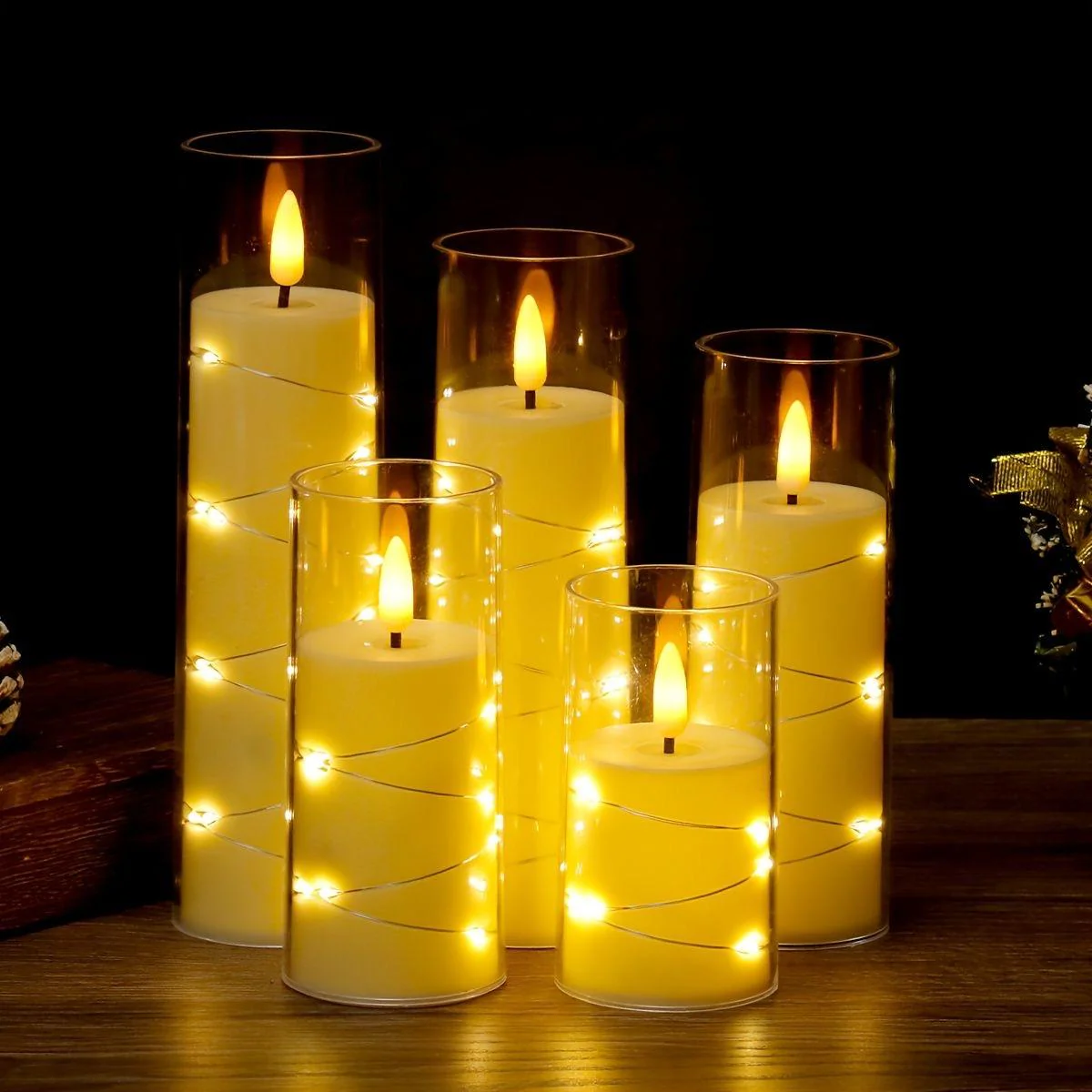 5pcs Acrylic flameless LED candles with string light - Image 3