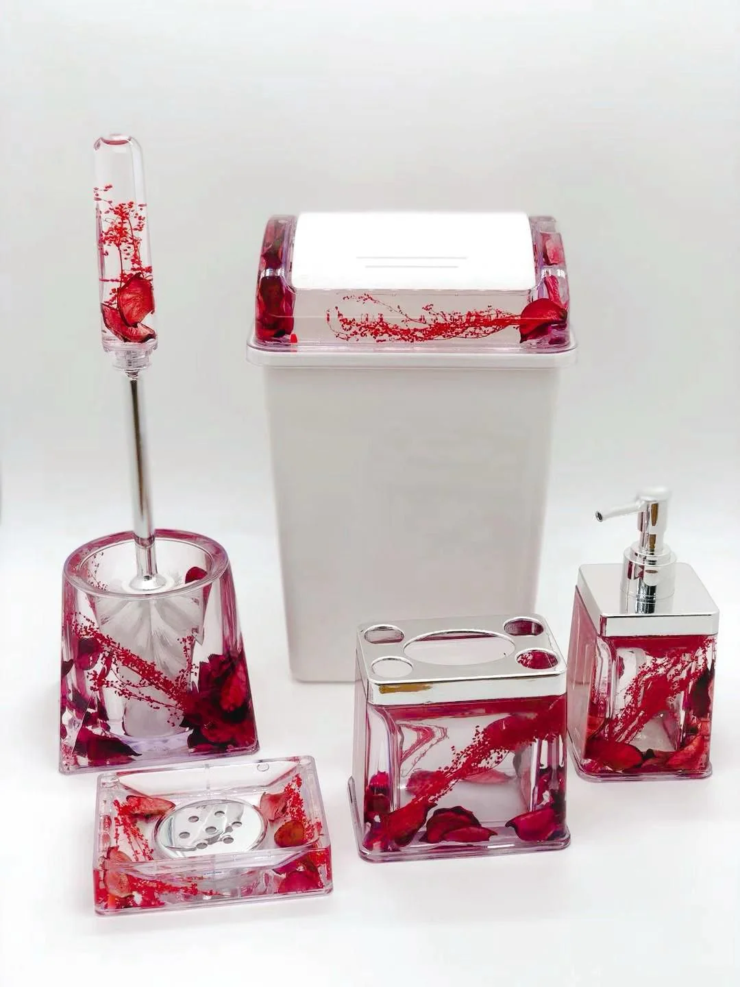 5Pcs Bathroom Accessories Set, Soap Dispenser, Toothbrush Holder , Soap Dish, Trash Can, Toilet Brush - Image 3