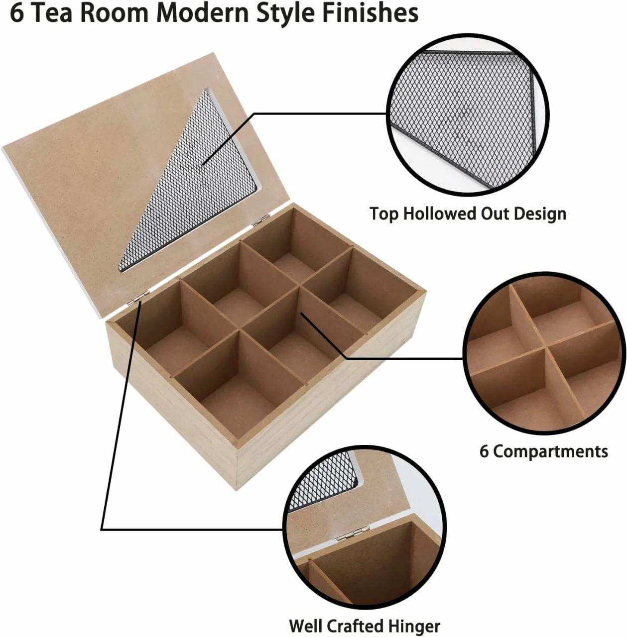 6 compartments wooden teabag / coffee organizer - Image 3