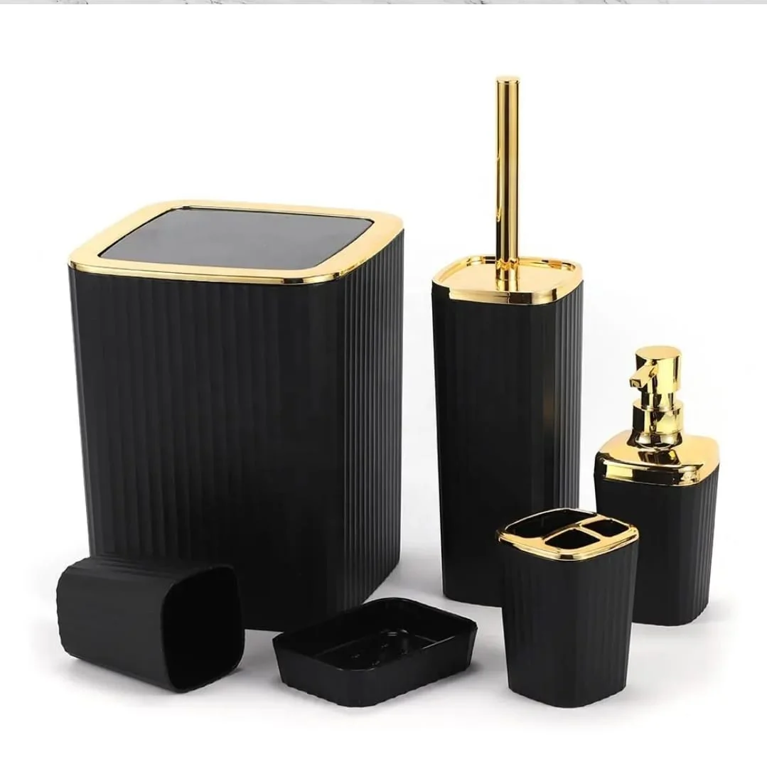 6 in 1 bathroom accessories set with gold ring. - Image 2