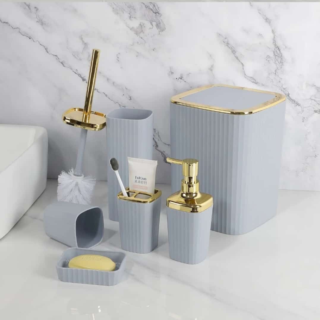 6 in 1 bathroom accessories set with gold ring. - Image 3