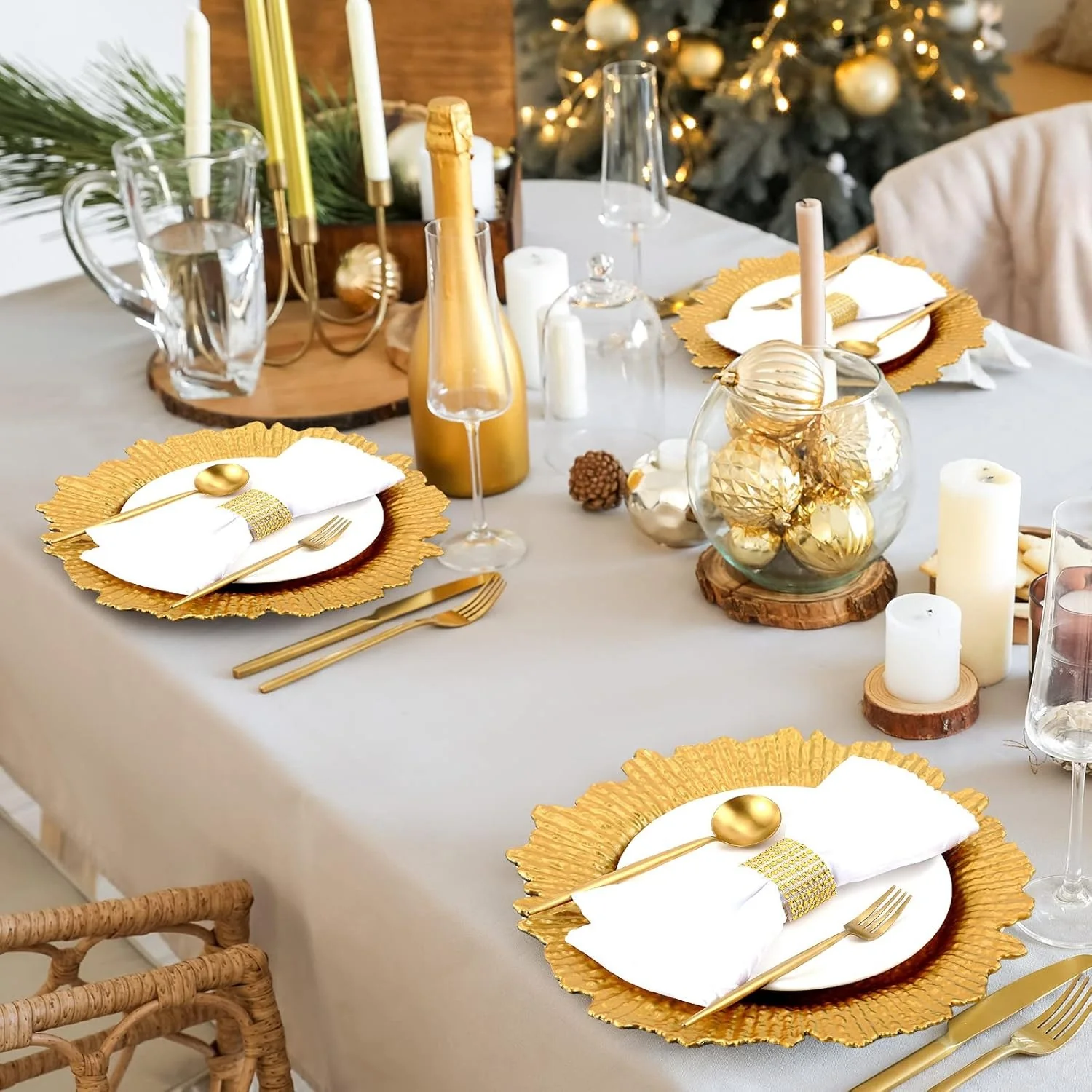 6 Pack Gold Charger Plates for Dinner Plates, 13" Round Plastic Chain Shaped Charger Service Plates, Decorative Chargers Bulk for Table Setting, Wedding, Party, Event - Image 6