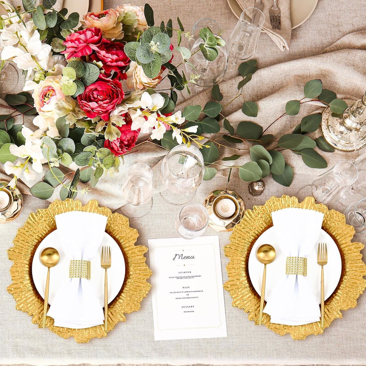 6 Pack Gold Charger Plates for Dinner Plates, 13" Round Plastic Chain Shaped Charger Service Plates, Decorative Chargers Bulk for Table Setting, Wedding, Party, Event - Image 7