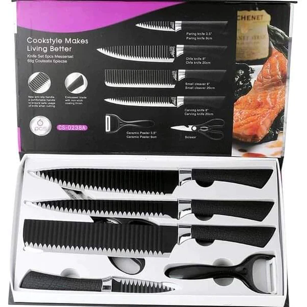 6 pcs black knife set - Image 3
