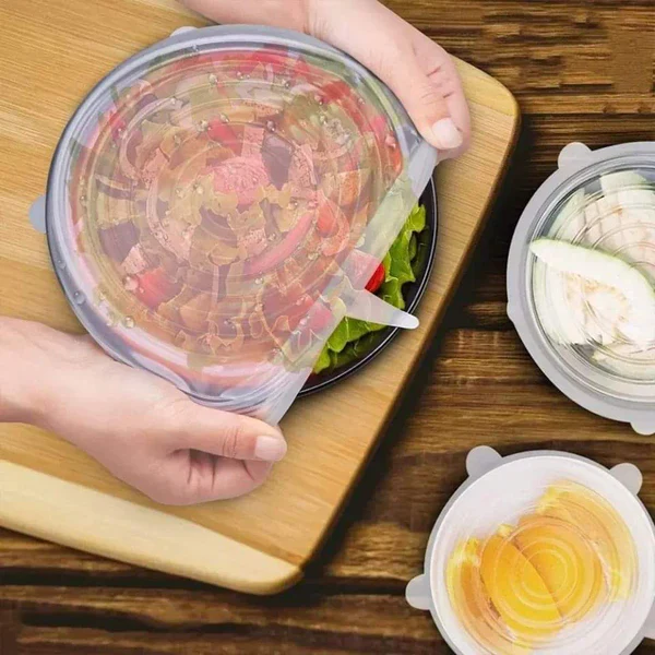 6 Pcs Re-usable Silicone Food Covers - Image 2