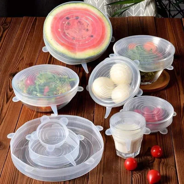6 Pcs Re-usable Silicone Food Covers - Image 4