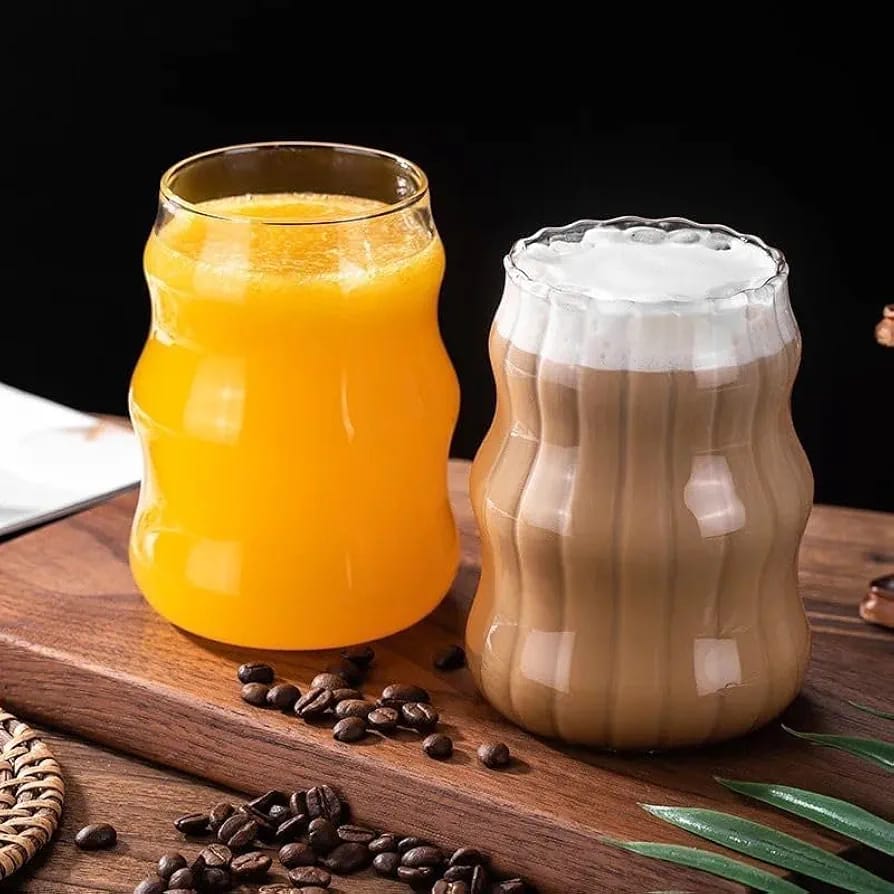 600 ml High Quality borosilicate strip glass with wooden lid and straw (set of 3) - Image 2