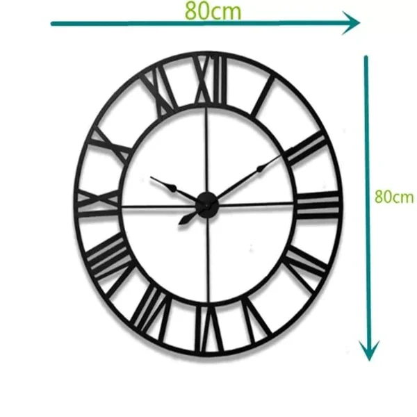 60cm Large Home Decor Wall Clock for Living Room Non Ticking Iron Art Clocks Roman Numeral - Image 4