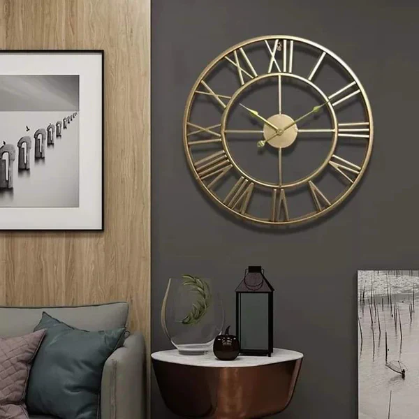 Large Modern Metal Wall Clock Roman Numerals Clocks for Living Room Bedroom Kitchen Wall Decor 60cm - Image 3