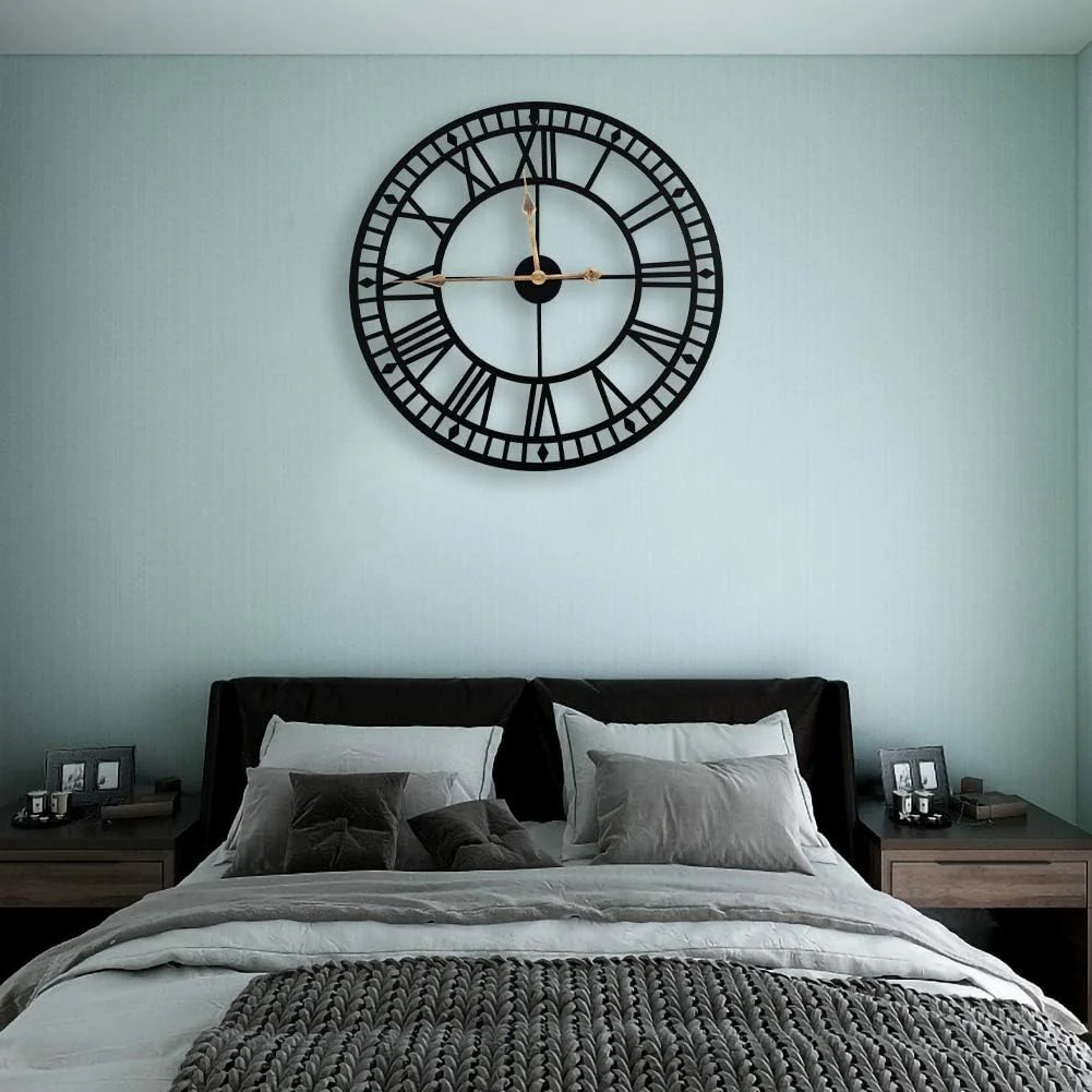 Large Modern Metal Wall Clock Roman Numerals Clocks for Living Room Bedroom Kitchen Wall Decor 60cm - Image 7