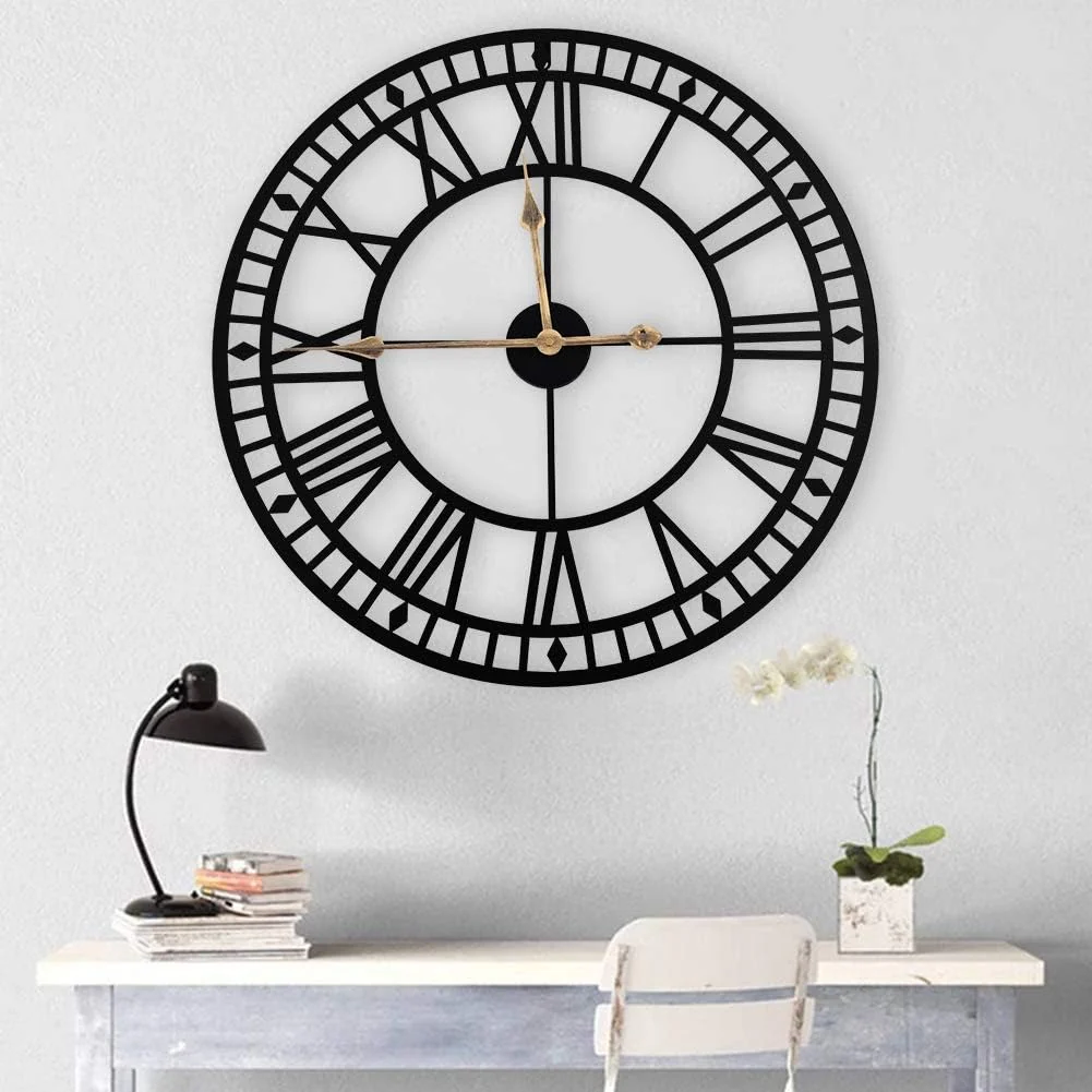Large Modern Metal Wall Clock Roman Numerals Clocks for Living Room Bedroom Kitchen Wall Decor 60cm - Image 8