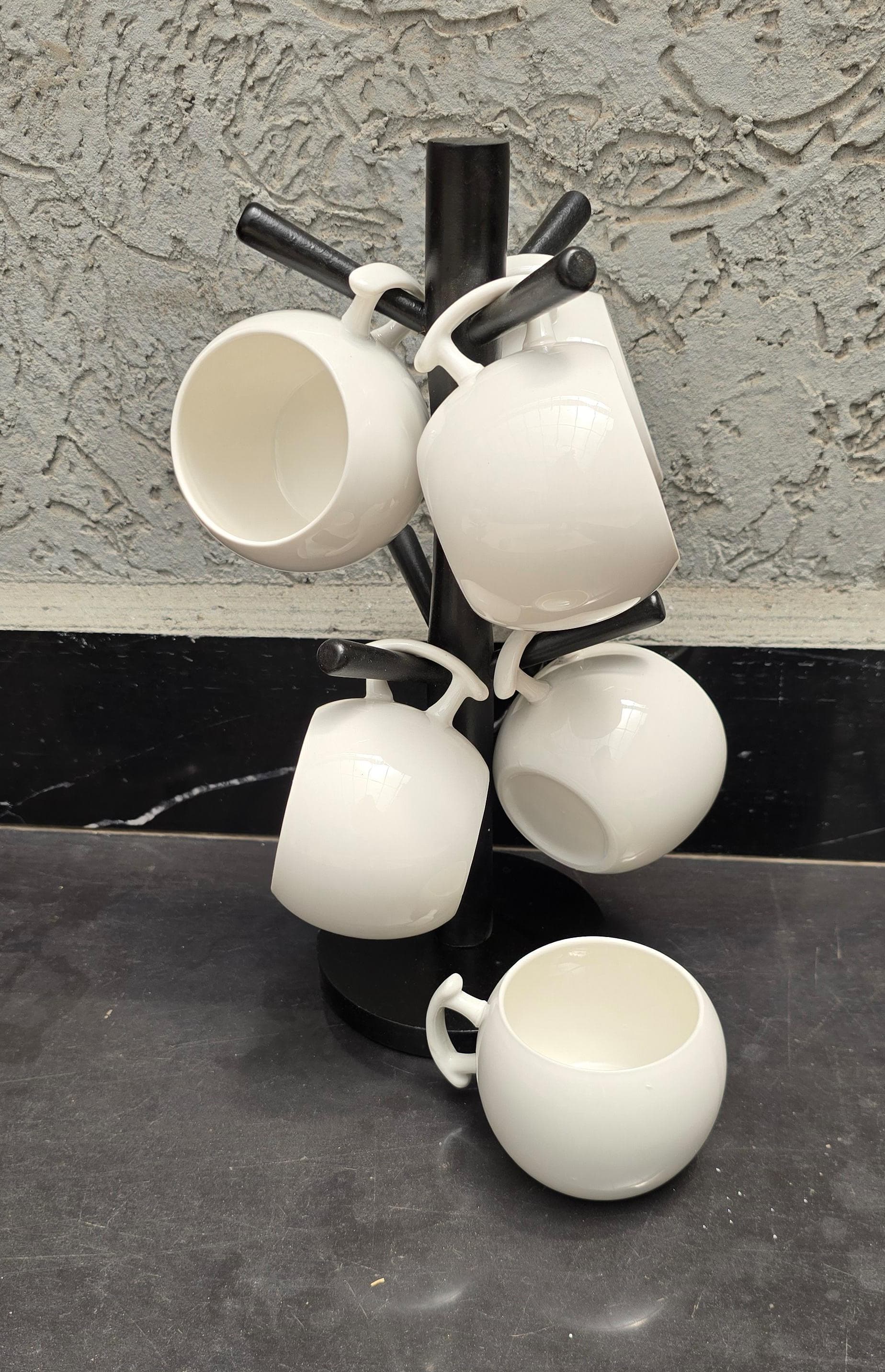6pc Unique Cappuccino Cups with Bamboo Stand - Image 2