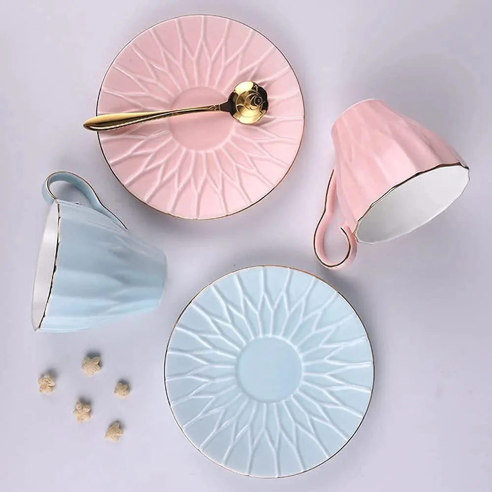 6pcs Cup and Saucer Coloured set - Image 2