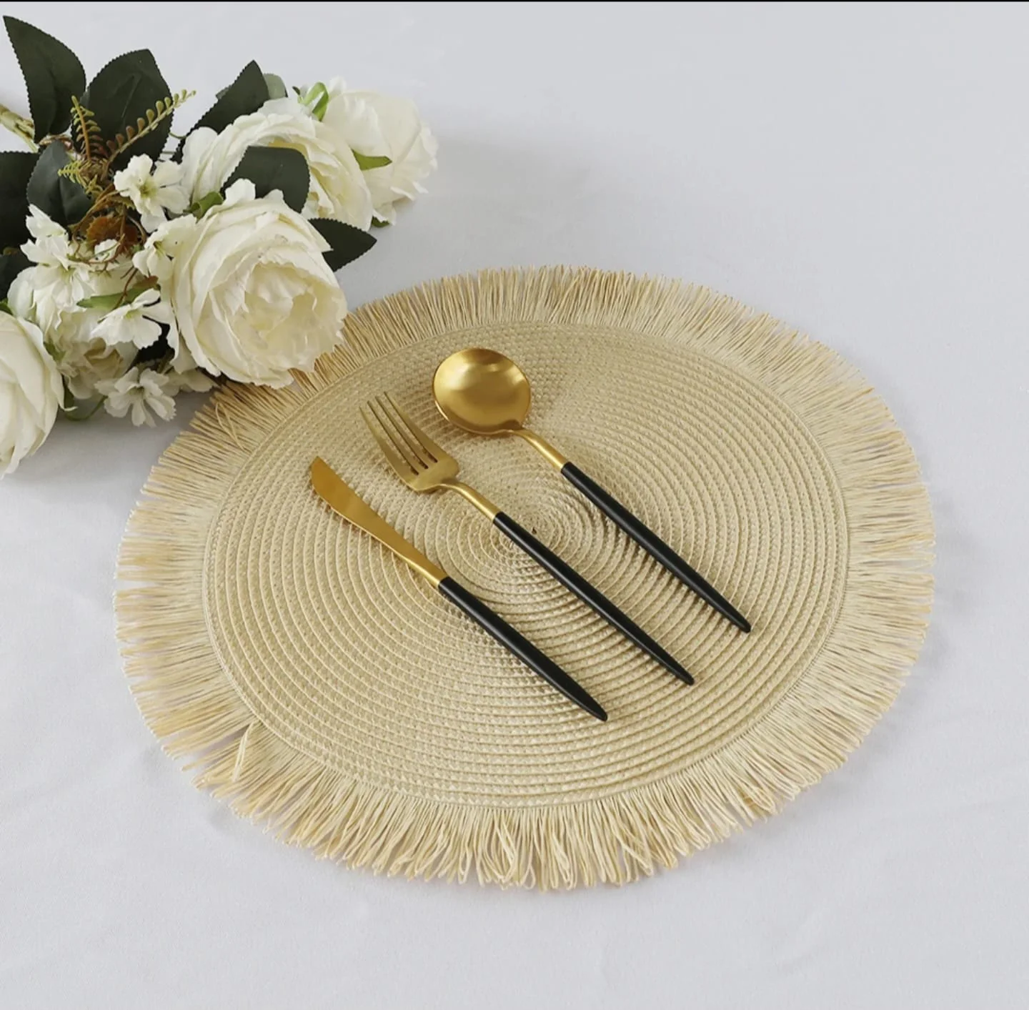 6 Pcs Round Braided Table Mats 38cm Heat Resistant Dining Mats for Hot Dishes - Image 2