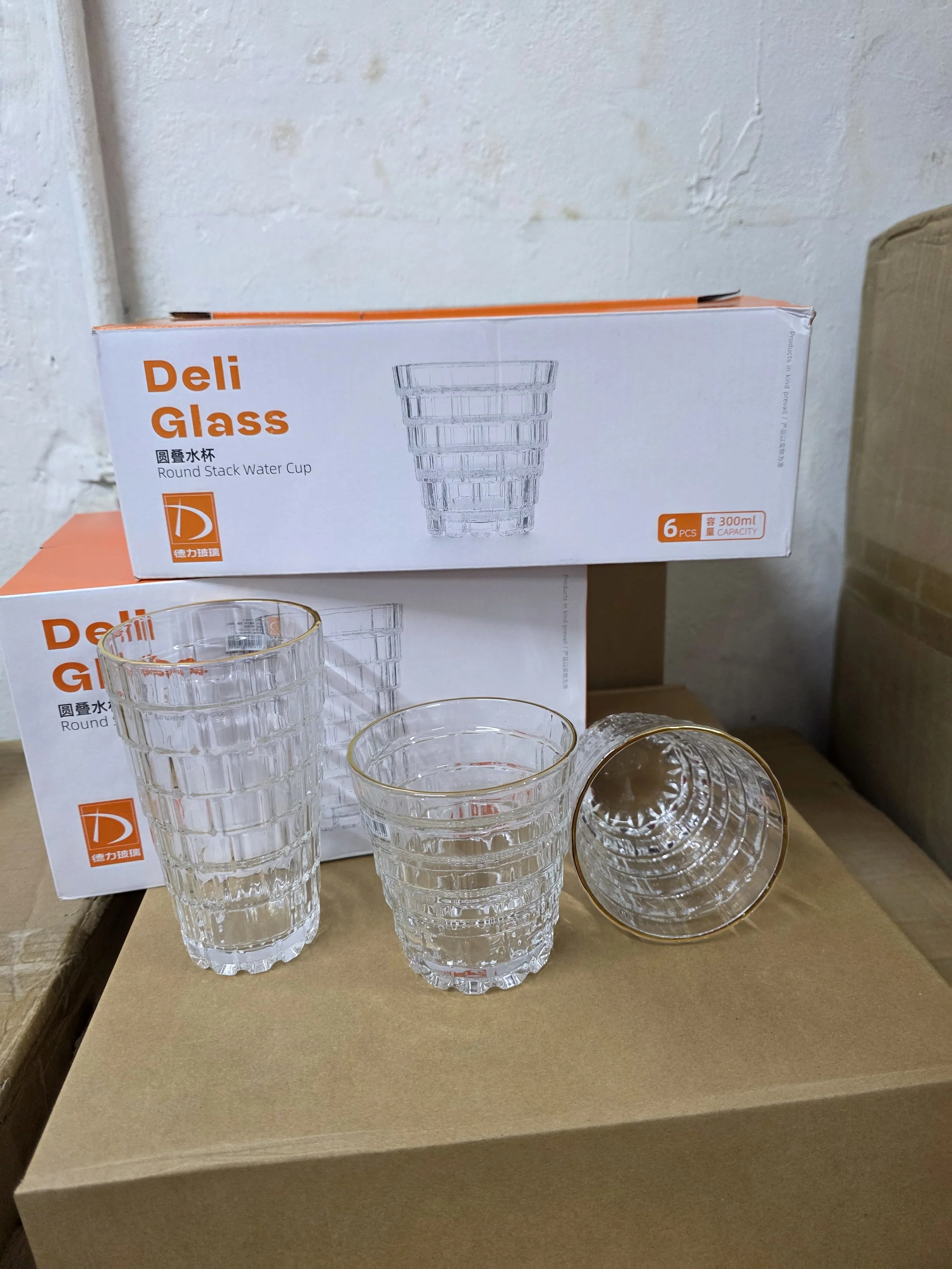 6pcs Set Clear Highball Stackable Water Juice Crystal Glasses Cup With Gold Rim. - Image 3