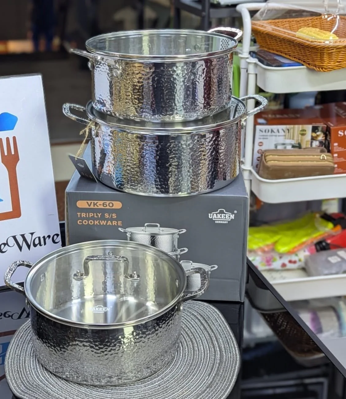 6PCS Tripply Stainless Steel Cookware Set | Hammered Design with Lids | Large Capacity Cookware Kenya - Image 2