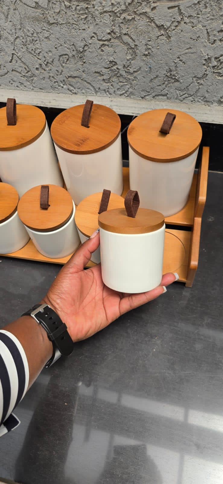 7pcs Ceramic Canisters Set  with Bamboo Stand - Image 2