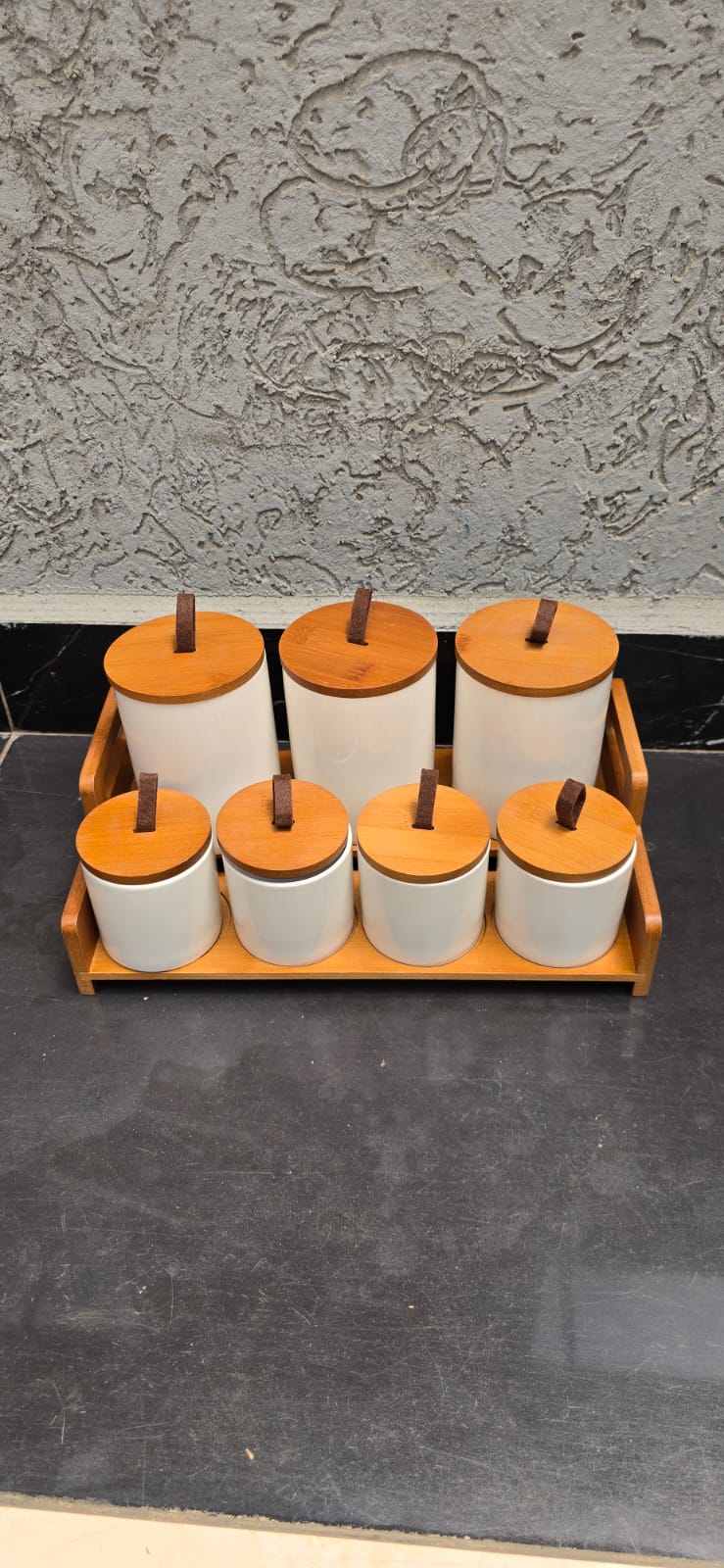 7pcs Ceramic Canisters Set  with Bamboo Stand - Image 3