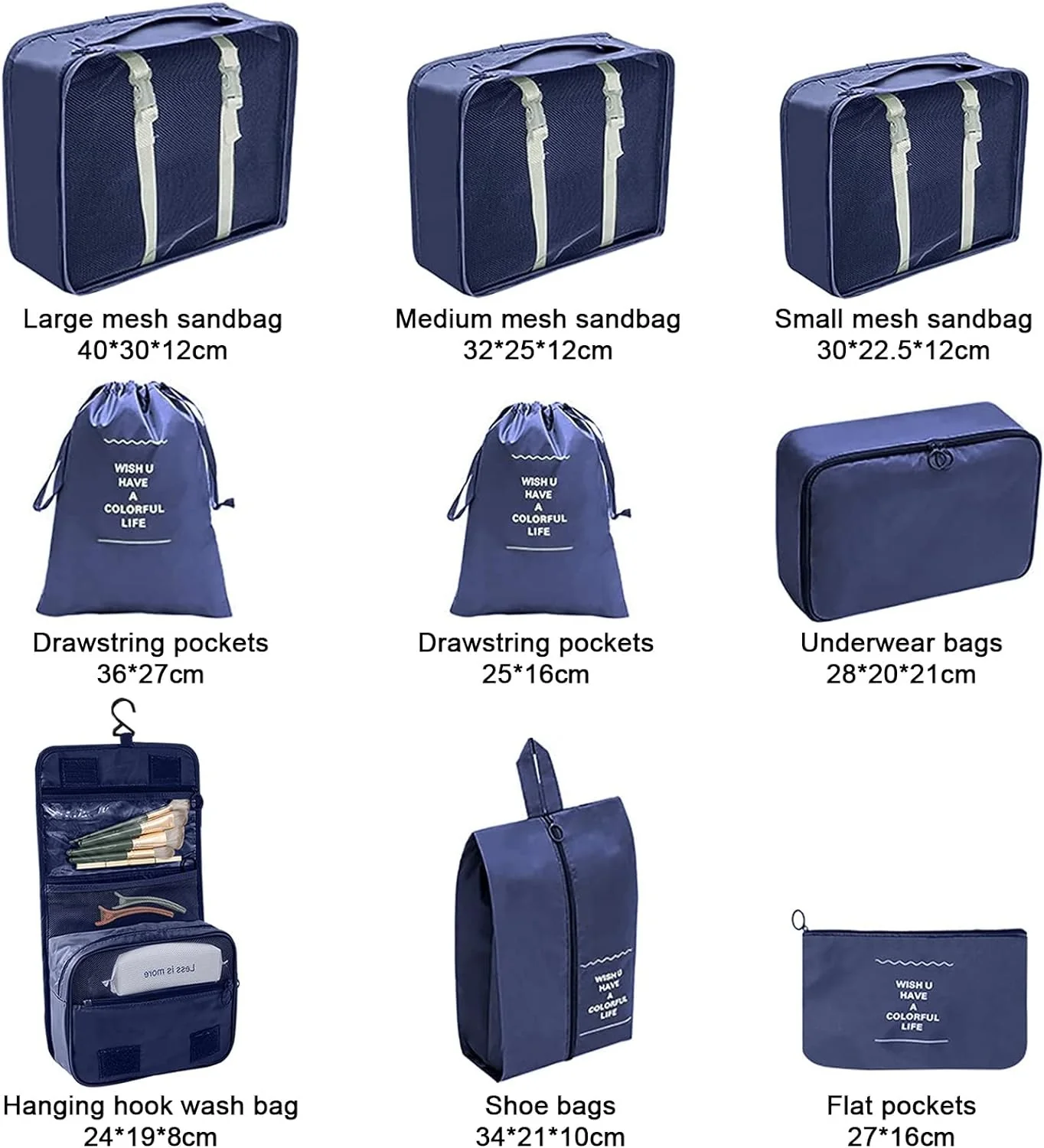 8pcs Travel Packing Organizer Set with Cosmetic Pouch/ Luggage Organizer - Image 4