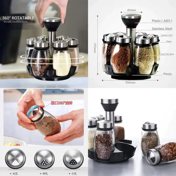 7pcs Rotating Cruet Condiment Seasoning Jars Set - Image 3