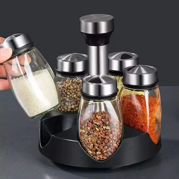 7pcs Rotating Cruet Condiment Seasoning Jars Set - Image 4