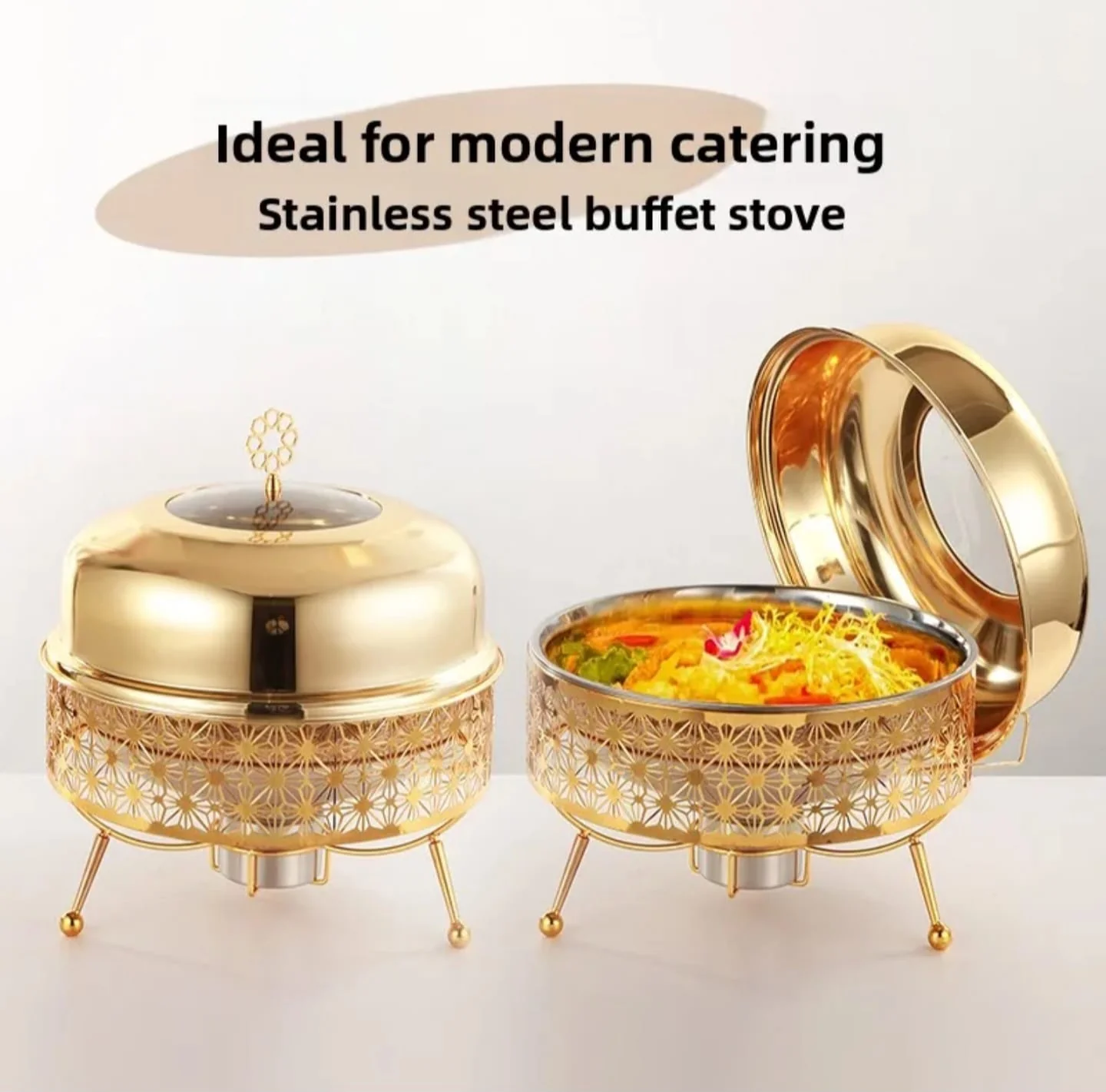 8.0L Round Chaffing Dish Buffet Food Warmer  Luxury Stainless Steel Food Warmer with Glass Lid Kenya - Image 2