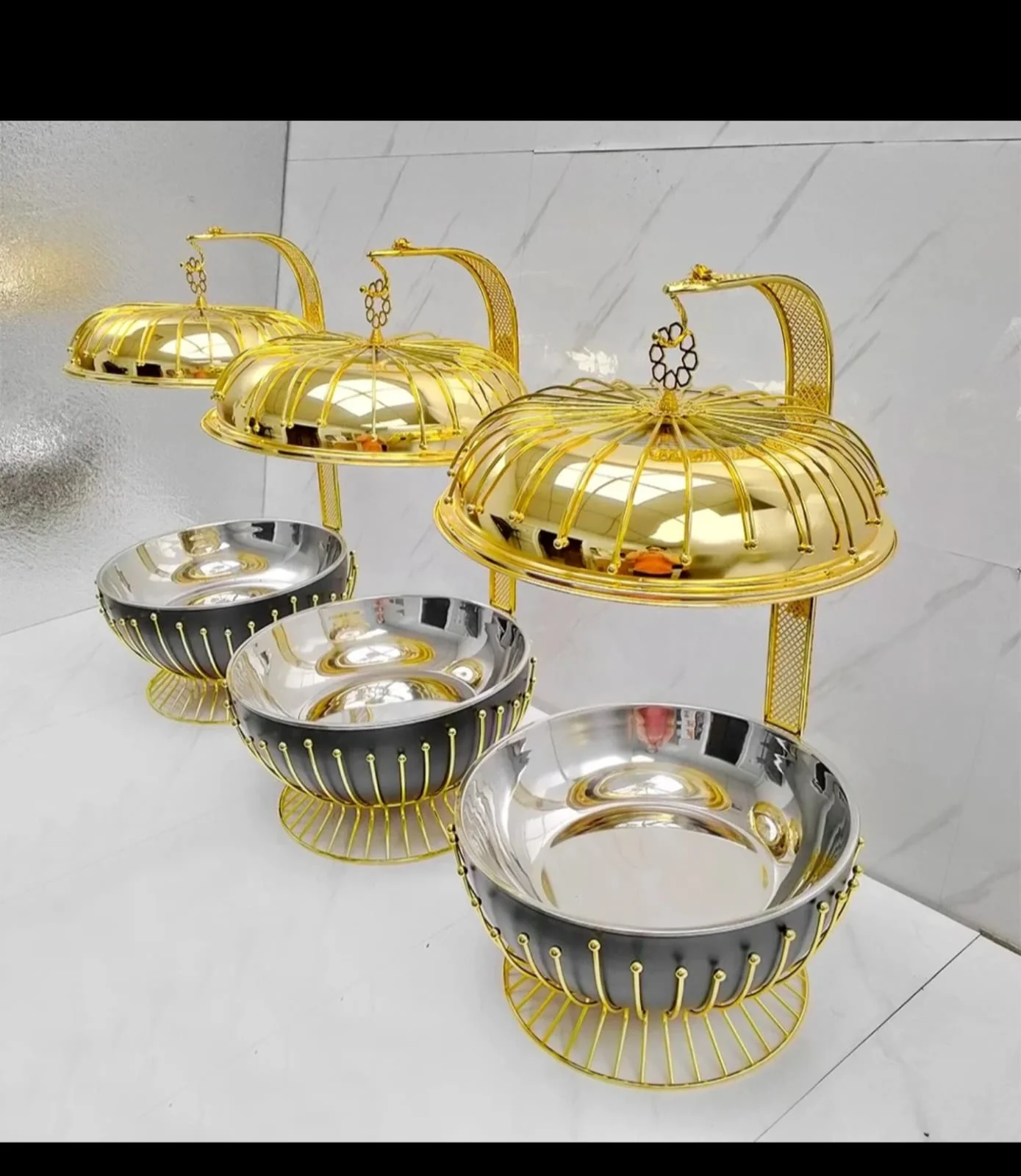 8.0L Round Chaffing Dish Buffet Food Warmer Luxury Stainless Steel Food Warmer with Glass Lid Kenya - Image 5