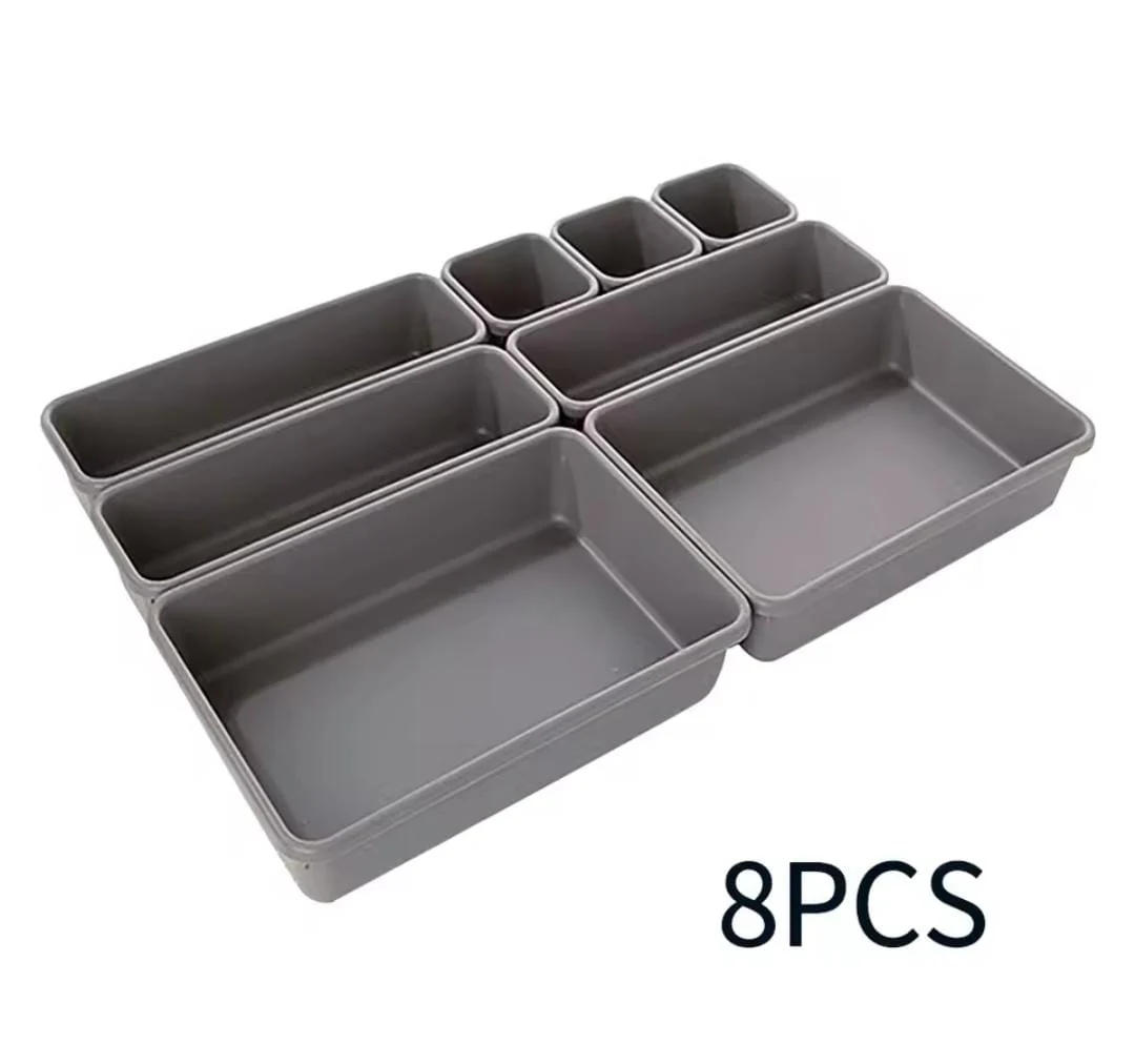 8-Piece Adjustable Plastic Drawer Organiser Set, Divider Holder for Kitchen, Cosmetics, Office & Sundries - Image 2