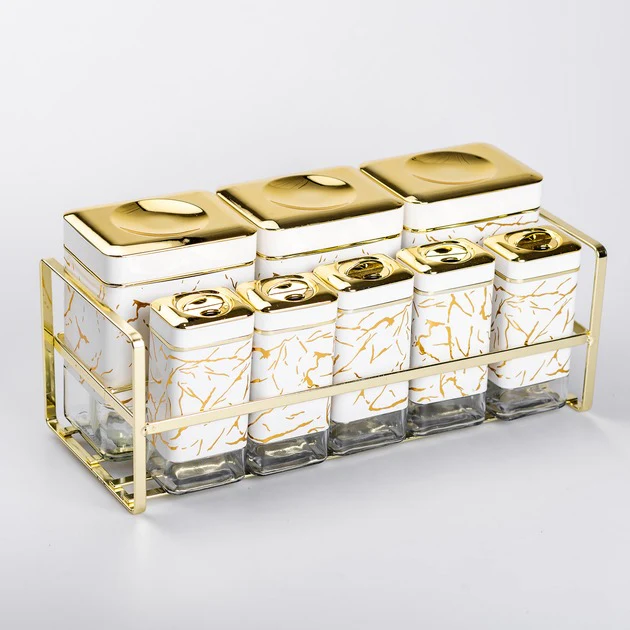 8-Piece Spice & Seasoning Storage Jars Set with Stand Coffee, Tea, Sugar & Condiment Containers Set - Image 3