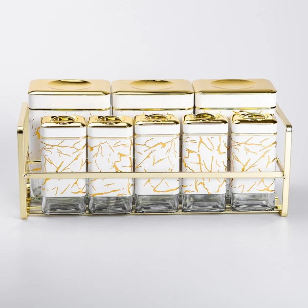 8-Piece Spice & Seasoning Storage Jars Set with Stand Coffee, Tea, Sugar & Condiment Containers Set - Image 4