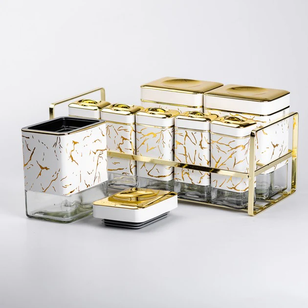 8-Piece Spice & Seasoning Storage Jars Set with Stand Coffee, Tea, Sugar & Condiment Containers Set - Image 5