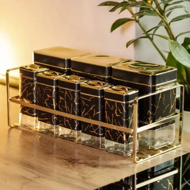 8-Piece Spice & Seasoning Storage Jars Set with Stand Coffee, Tea, Sugar & Condiment Containers Set - Image 6