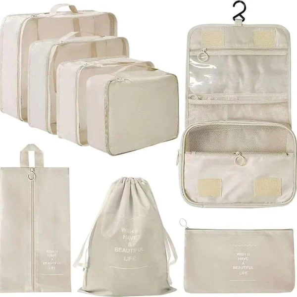 8Pc Travel Packing Cubes Organizer Set with Foldable Cosmetic Bag - Image 5