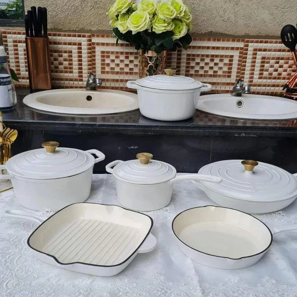 Enamel Cast Iron Cooking Pot Set Durable Heavy Duty Cookware with Lids - Image 10