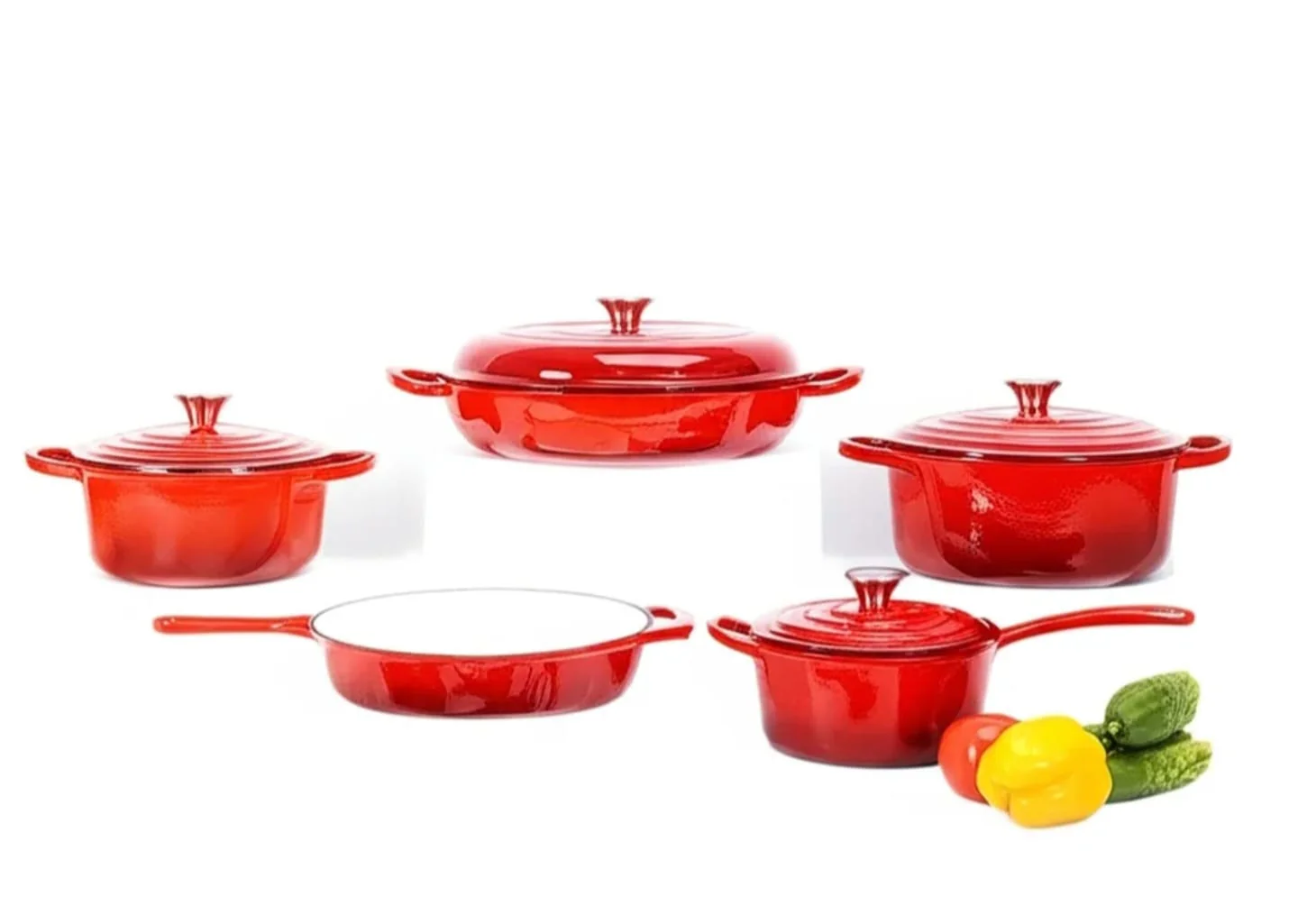 Enamel Cast Iron Cooking Pot Set Durable Heavy Duty Cookware with Lids - Image 12