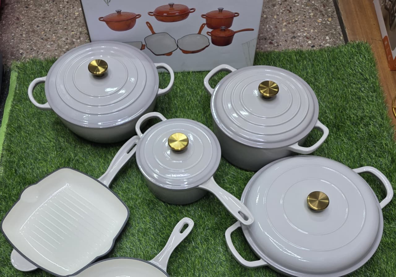 Enamel Cast Iron Cooking Pot Set Durable Heavy Duty Cookware with Lids - Image 13