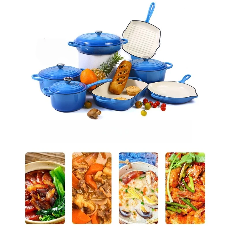 Enamel Cast Iron Cooking Pot Set Durable Heavy Duty Cookware with Lids - Image 14