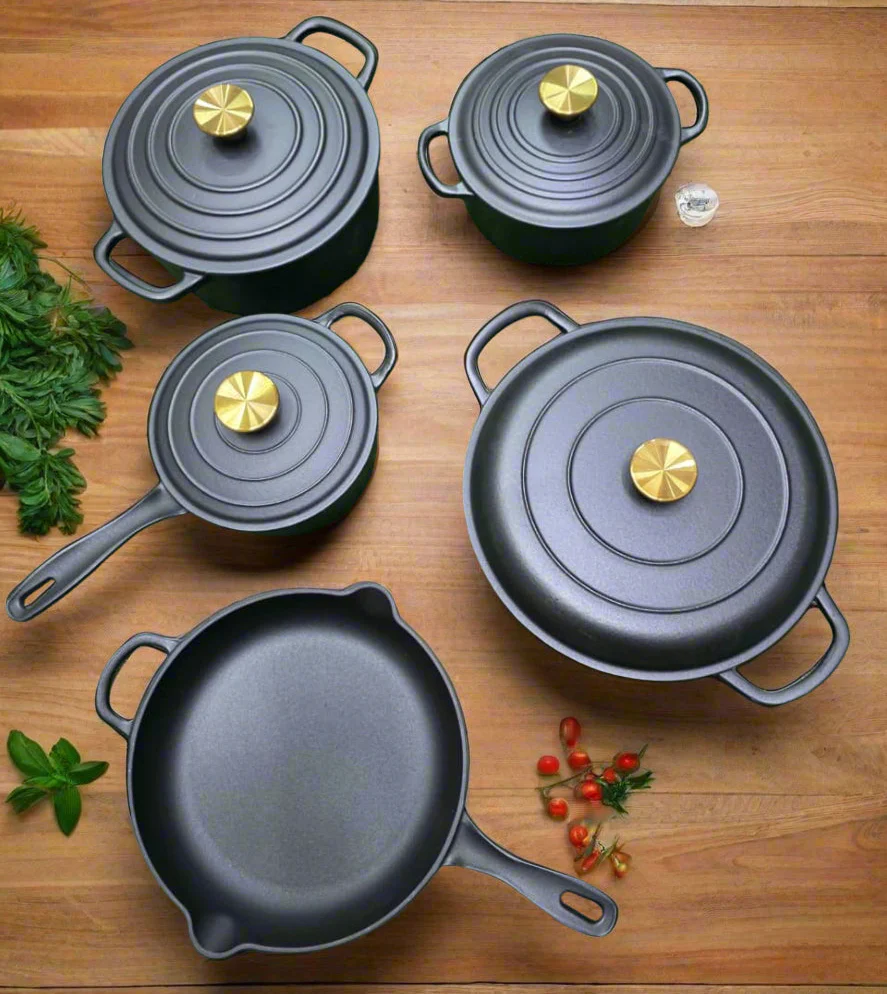 Enamel Cast Iron Cooking Pot Set Durable Heavy Duty Cookware with Lids - Image 15