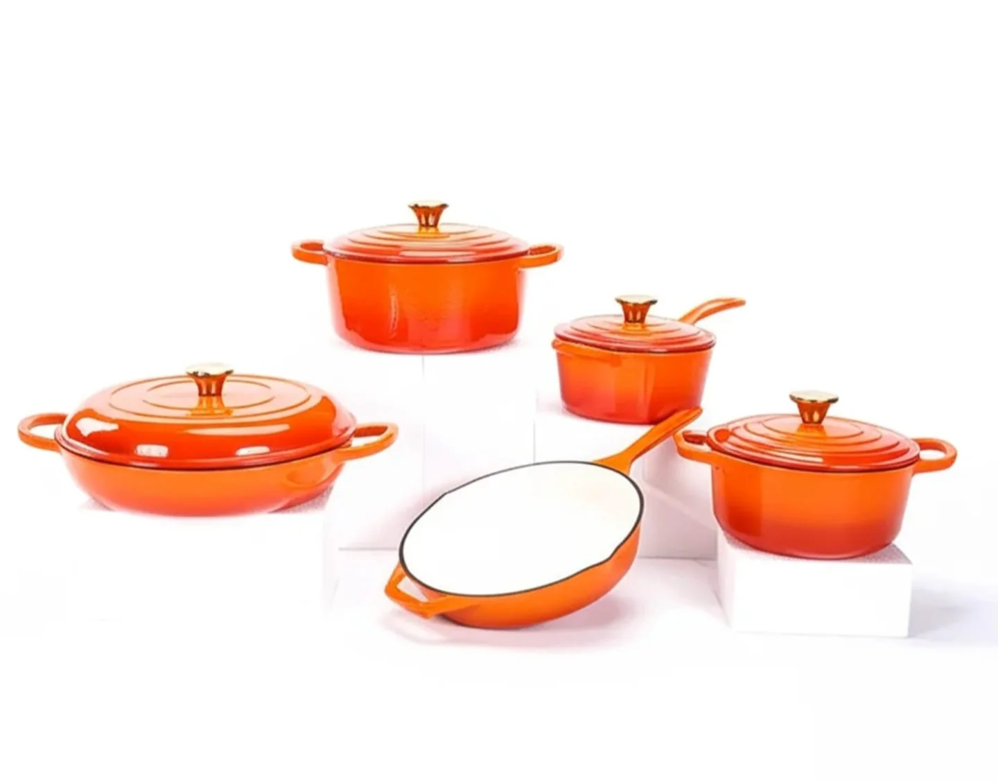 Enamel Cast Iron Cooking Pot Set Durable Heavy Duty Cookware with Lids - Image 5