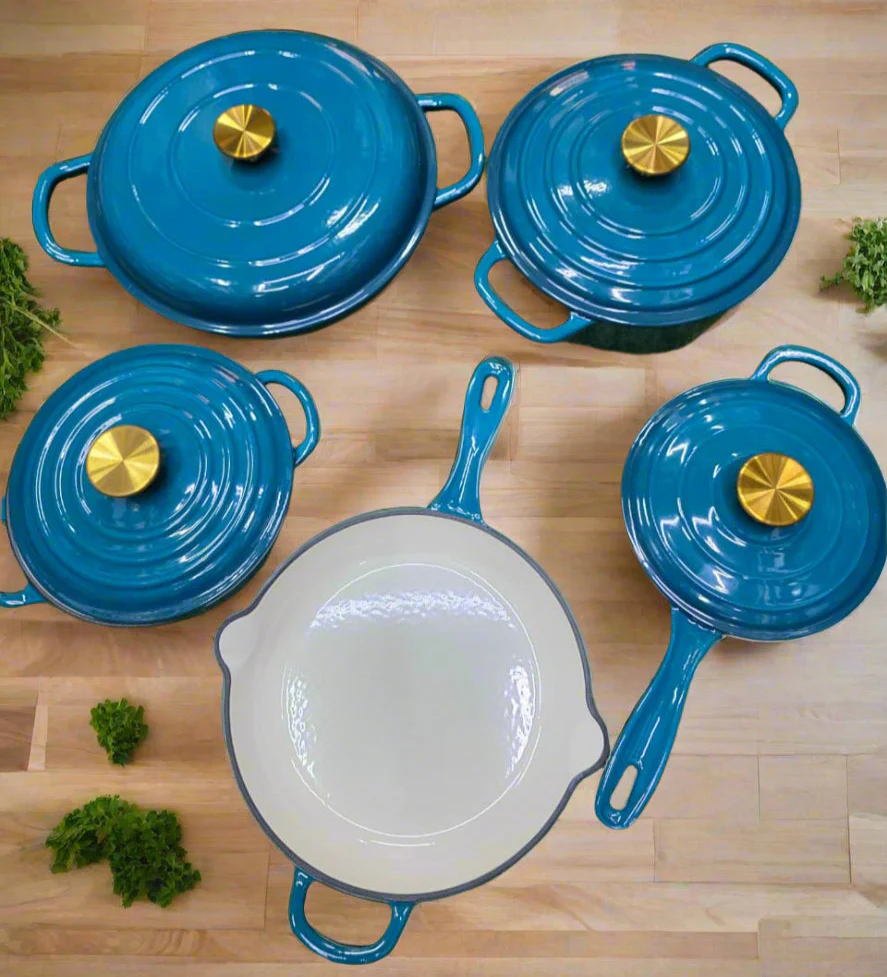 Enamel Cast Iron Cooking Pot Set Durable Heavy Duty Cookware with Lids - Image 6