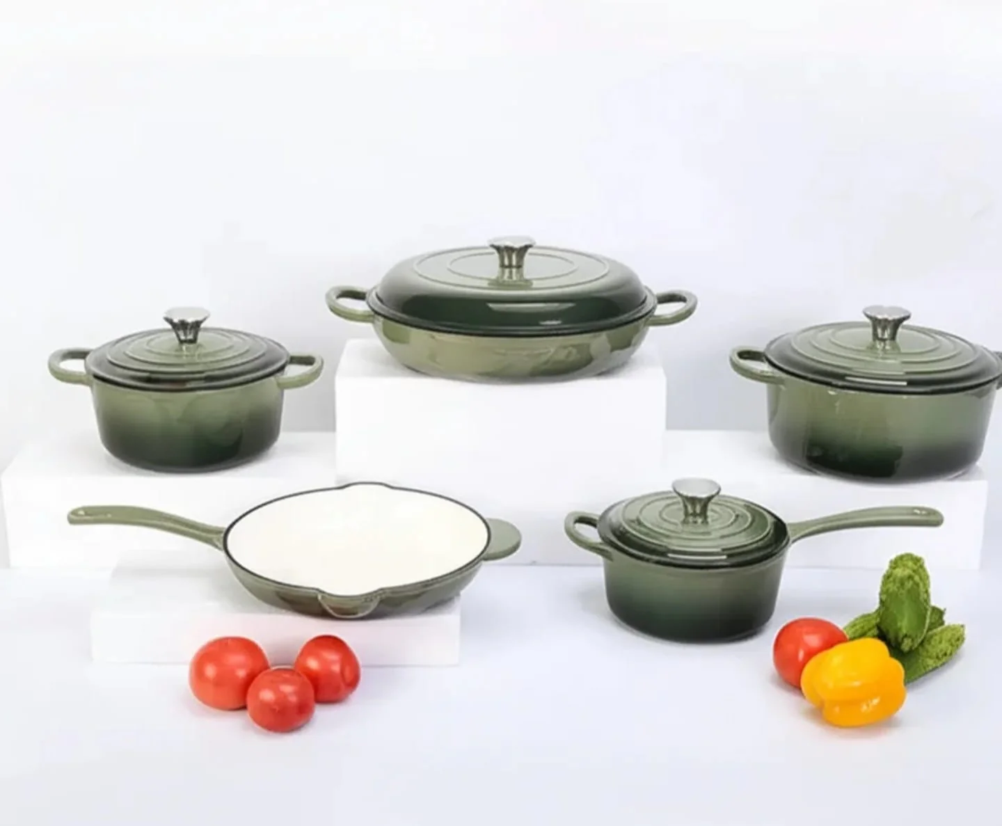 Enamel Cast Iron Cooking Pot Set Durable Heavy Duty Cookware with Lids - Image 7