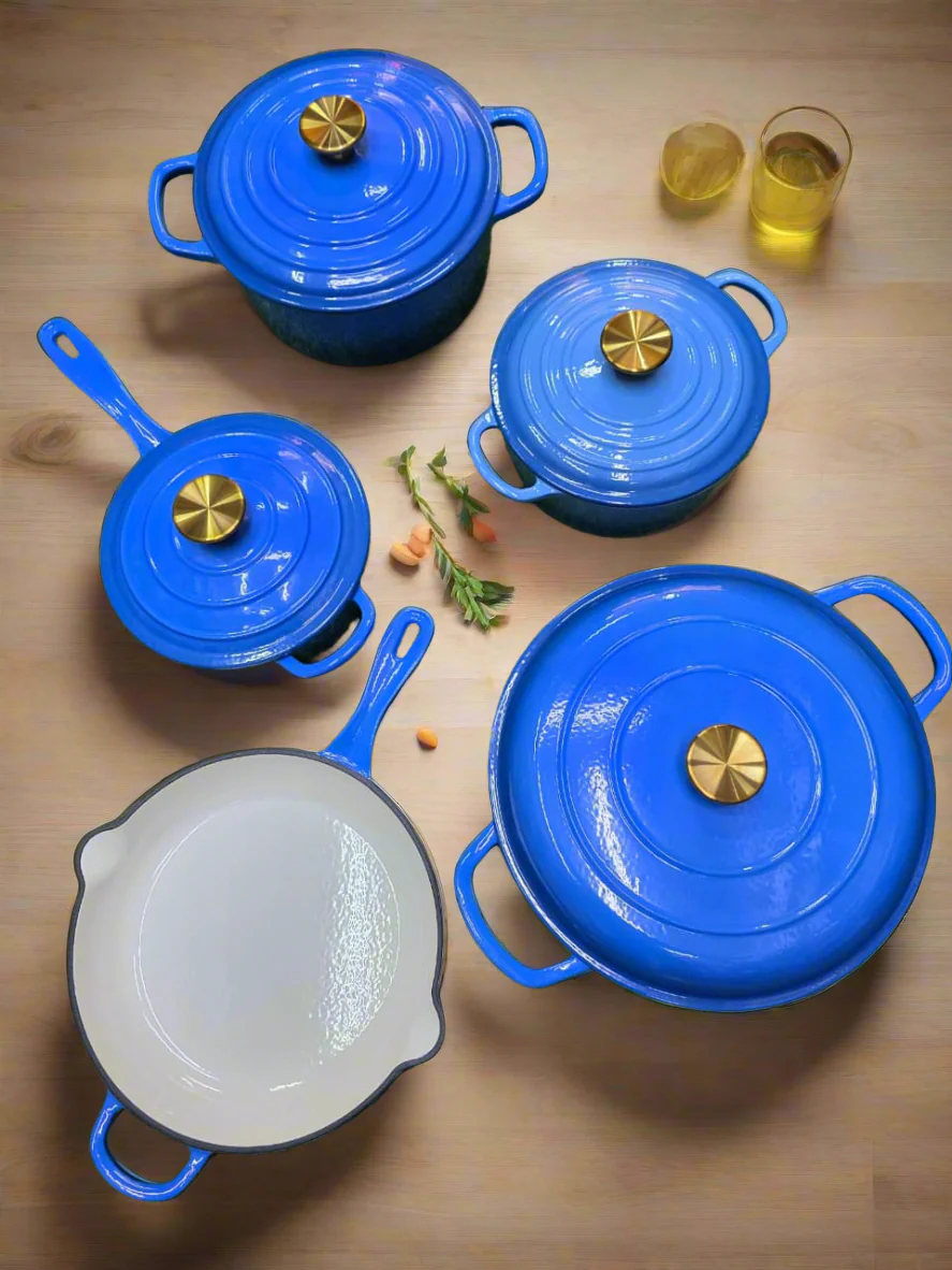 Enamel Cast Iron Cooking Pot Set Durable Heavy Duty Cookware with Lids - Image 8