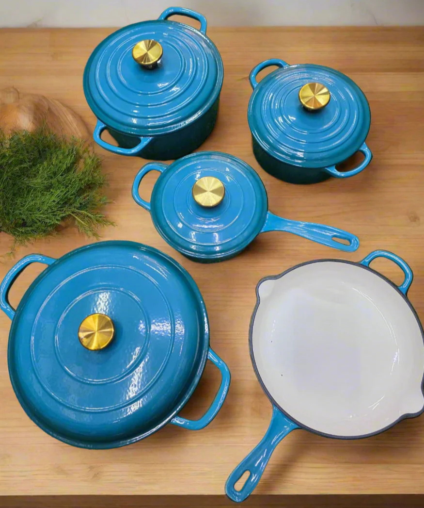 Enamel Cast Iron Cooking Pot Set Durable Heavy Duty Cookware with Lids - Image 9