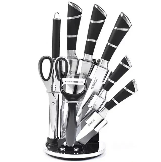 9-Piece Stainless Steel Kitchen Knife Set with Acrylic Block, Shears & Sharpener - Image 2
