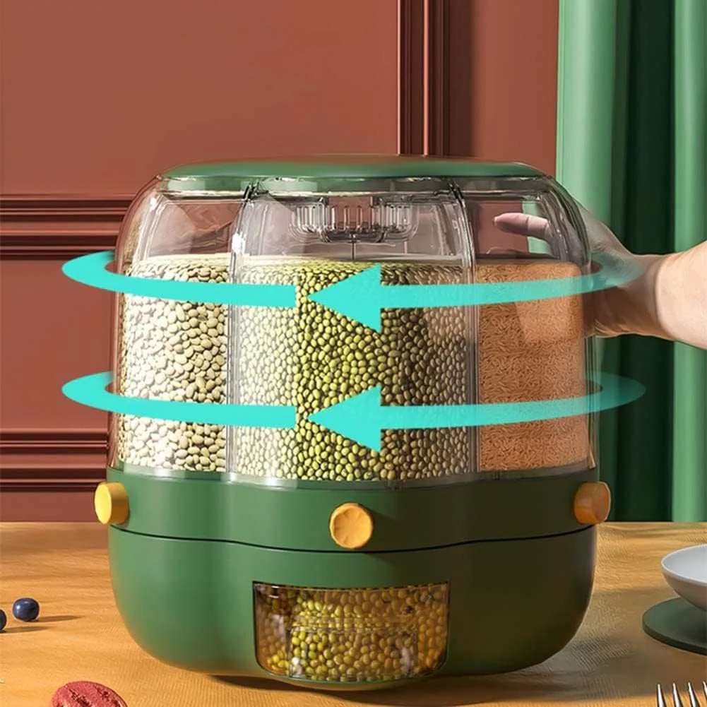 Rice Container Rice Storage Container 6-Grid Rotating Grid Grain Rice Dispenser - Image 2