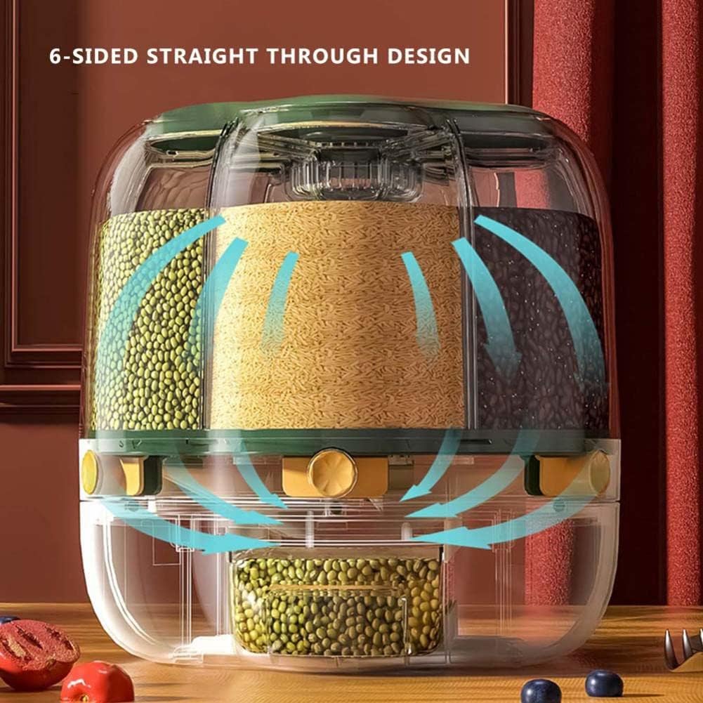 Rice Container Rice Storage Container 6-Grid Rotating Grid Grain Rice Dispenser - Image 3