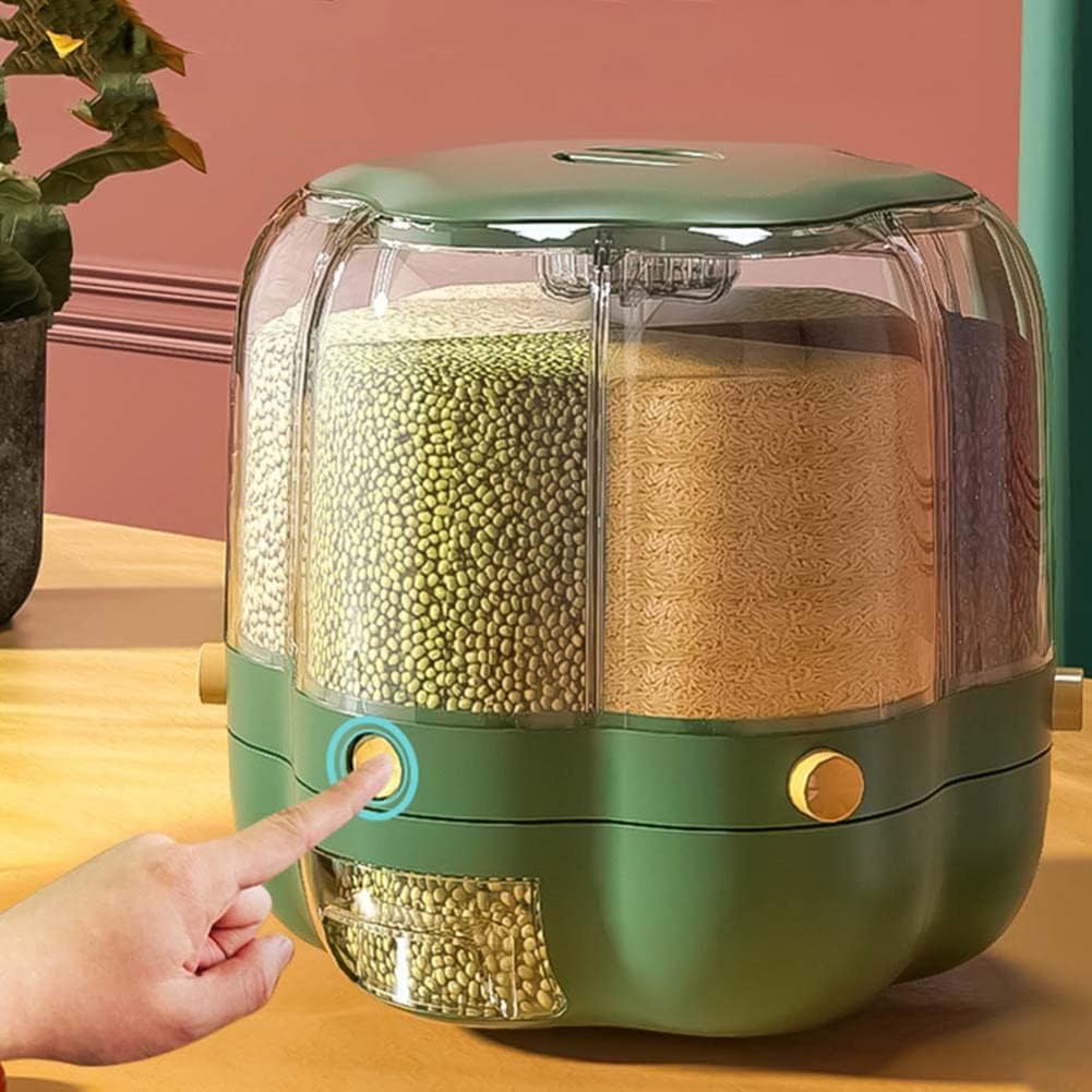 Rice Container Rice Storage Container 6-Grid Rotating Grid Grain Rice Dispenser - Image 4